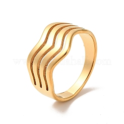 Ion Plating(IP) 201 Stainless Steel Wave Thick Finger Ring for Women&nbsp;RJEW-G266-08G