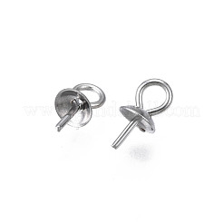 変色しない304ステンレススチールカップペグベイルペンダント  片穴パーツ用  半円  ステンレス鋼色  8x4mm  穴：2mm  ピン：0.7mm&nbsp;STAS-S057-58A-P