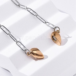 304 Stainless Steel Double-Sided Magnetic Heart Pendant Paperclip Chain Necklaces&nbsp;NJEW-U028-02RG