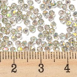 フルレインボーメッキ透明電気メッキガラスビーズ  多面カット  双円錐形  ライトグレー  2x2mm  穴：0.7mm  約720個/袋&nbsp;EGLA-M030-02A-FR01