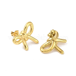 女性用304ステンレススチールスタッドピアス  蝶結び  18KGP本金メッキ  16.5x20mm&nbsp;EJEW-Z049-01G