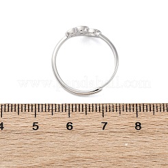 女性用スターリングシルバーカフリング925個  ハートへのハート  プラチナ  8mm  内径：17.5mm&nbsp;RJEW-U046-04P