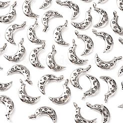 合金のチベット風チャーム  スターとムーン  カドミウムフリー＆鉛フリー  アンティークシルバー  19x10.5~11x3mm  穴：2.8mm&nbsp;X-TIBEP-S299-27AS-RS