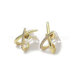 Brass Clear Cubic Zirconia Cross Stud Earrings&nbsp;LS-EJEW-A134-02G