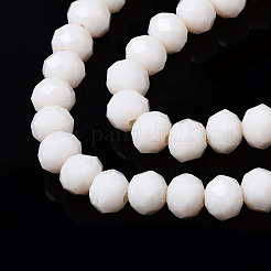 オペークソリッドカラーガラスビーズ連売り  多面カット  ロンデル  乳白色  4x3mm  穴：0.4mm&nbsp;X1-EGLA-A034-P4mm-D17