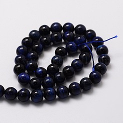 天然タイガーアイ（染色・加熱）ラウンドビーズ連売り  ブルー  8mm  穴：1mm  約48個/連  15.7インチ&nbsp;G-E329-8mm-40B