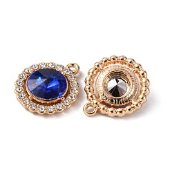亜鉛合金ラインストーンペンダント  フラットラウンドのチャーム  ライトゴールド  サファイア  19x16.5x5mm  穴：1.4mm&nbsp;FIND-TAC0010-15KCG-03