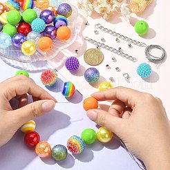 DIYキャンディカラーブレスレットネックレス作成キット  アクリルラウンドとメタルスペーサービーズを含む  末端チェーン  クラスプ  ワイヤー  カラフル  ビーズ：19.5~22.5x18~20mm  穴：2.5~3mm  50個/セット&nbsp;MACR-CJC0001-12P-01