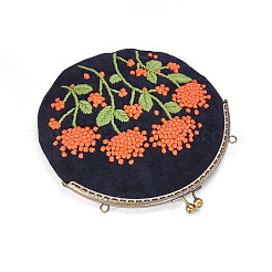 コーデュロイのレディースイブニングバッグ  刺繍ミルクの綿の花  合金の花の財布のフレームハンドル  合金ツイストカーブチェーン  ブラック  210mm&nbsp;JBG008D-01