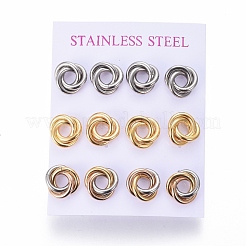 304ステンレススチールスタッドピアス  低刺激性のイヤリング  連動リング  耳ナッツ  ミックスカラー  13mm  ピン：0.8mm  6のペア/カード&nbsp;EJEW-L241-02B