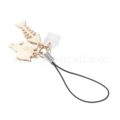 2Pcs Alloy Enamel Cat & Fishbone Charm Mobile Straps&nbsp;HJEW-JM03344