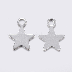 変色しにくい304ステンレススチールチャーム  スター  ステンレス鋼色  9x7x0.6mm  穴：1.2mm&nbsp;X-STAS-F159-43P