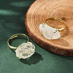 天然レモンクォーツ指輪  金色のトーン真鍮の指輪  ラックめっき  usサイズ8 1/2(18.5mm)&nbsp;RJEW-B122-01G-05