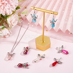 30個2スタイルアロイペンダント  電気メッキガラスとイミテーションパールアクリルビーズ付き  チベット風合金ビーズ  天使  ミックスカラー  29~34x18~23.5x7.5~19.5mm  穴：2~3mm  15個/スタイル&nbsp;FIND-SC0004-06