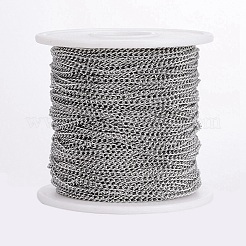 変色しにくい304ステンレススチールカーブチェーン  ハンダ付け  スプールで  ステンレス鋼色  3x2x0.4mm  約164.04フィート（50m）/ロール&nbsp;STAS-P163-18P