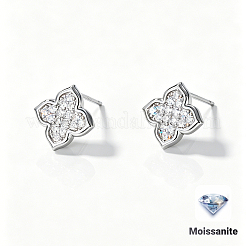 女性用スターリングシルバー製パヴェモアッサナイトスタッドピアス925点  花  銀  10.5mm&nbsp;NZ9775