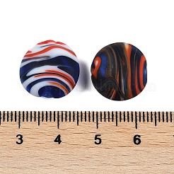 不透明な手作りのランプワーク ビーズ  ストライプ  フラットラウンド  藤紫色  15x7.5mm  穴：1.6mm&nbsp;BLOW-D006-04A
