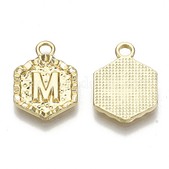合金ペンダント  カドミウムフリー＆ニッケルフリー＆鉛フリー  文字と六角形  18KGP本金メッキ  文字.m  17.5x13x2mm  穴：2mm&nbsp;PALLOY-N157-003M-NR