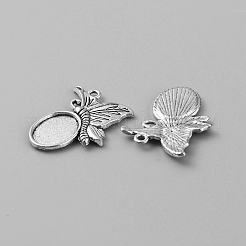 チベット風合金カボションセッティングペンダント  蝶  アンティークシルバー  トレイ：14x10mm  28x24x2mm  穴：1.6mm&nbsp;FIND-WH0137-50AS