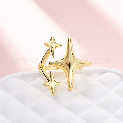 女性用真鍮調節可能カフリング  スター  カドミウムフリー＆鉛フリー  18KGP本金メッキ  星：25.5x21mm  内径：usサイズ5 3/4（16.3mm）&nbsp;RJEW-U053-06G