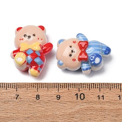 不透明なアクリルビーズ  蝶ネクタイをつけたクマ  ミックスカラー  26.5x21x11.5mm  穴：2.5mm&nbsp;AC-CBAE647-01