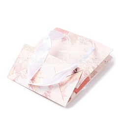 花の油絵プリントが施された長方形の紙製ギフト収納袋（リボン付き）  ピンク  11x5.8x12cm&nbsp;ABAG-A011-01F