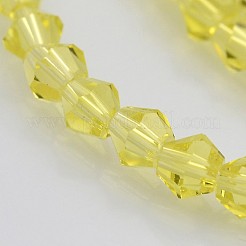 ダブルコーンガラスビーズ連売り  多面カット  きいろ  4x4mm  穴：1mm&nbsp;X-EGLA-P016-4mm-11