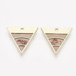 エポキシ樹脂ペンダント  合金パーツ  逆三角形  ゴールドカラー  ダークサーモン  21x23x2mm  穴：1.6mm&nbsp;RESI-S368-09A