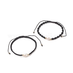 2ピース 2スタイル 天然パール編組ビーズブレスレットセット ナイロンコード付き 女性用  ブラック  2インチ（5cm）〜2-1/4インチ（5.6cm）  1個/スタイル&nbsp;BJEW-JB09141-02