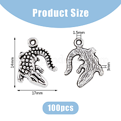 ワニチベットスタイルの合金ペンダント100個  アンティークシルバー  14x17x3mm  穴：1.5mm&nbsp;FIND-DC0004-02