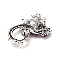 ドラゴンエナメルピンブローチ  バックパックの服用のアンティークシルバー合金ラインストーンバッジ  パープル  56x41x17mm  穴：5x3.5mm&nbsp;X1-JEWB-F027-03