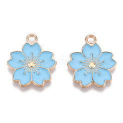 合金エナメルチャーム  さくらの花  ライトゴールド  ライトスカイブルー  20.5x17.5x1.5mm  穴：2mm&nbsp;ENAM-S121-115C