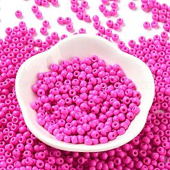 焼付塗装ガラスシードビーズ  ラウンド  濃いピンク  4x3mm  穴：1.2mm  約7650個/ポンド&nbsp;SEED-H002-I-B511