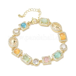 Brass Micro Pave Clear Cubic Zirconia Link Chain Bracelets for Women&nbsp;BJEW-C156-03G