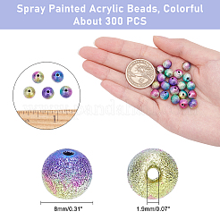 スプレープリントアクリルビーズ  マットなスタイル  ラウンド  カラフル  8mm  穴：1.9mm  300個/箱&nbsp;ACRP-AR0001-03