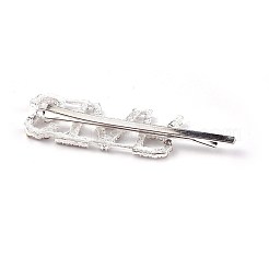 合金ラインストーンの毛ボビーピン  鉄パーツ  ワードスター  クリスタル  プラチナ  64x18.5x7.5mm&nbsp;PHAR-WH0005-A06