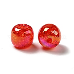 UVメッキレインボー虹色クラックルアクリルビーズ  コラム  レッド  14x15mm  穴：3.2mm&nbsp;LS-PACR-M002-04B