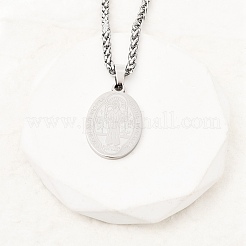 201 Stainless Steel Oval Saint Benedict Medal Pendants Necklaces&nbsp;NJEW-B154-01P