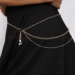 Alloy Cable Chain with Plastic Pearl Oval Bead Tassel Waist Belly Chains for Women&nbsp;FS-WG1E790-01