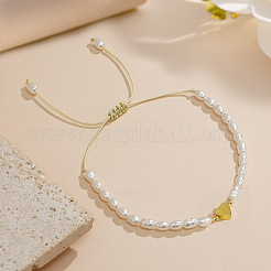 Bohemian Imitation Pearl Bead Braided Bead Bracelets for Women. with Non-magnetic Hematite Heart Charm&nbsp;RI6613