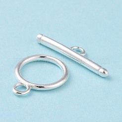 環境に優しい真鍮製トグル留め金  カドミウムフリー＆鉛フリー  長持ちメッキ  リング  925銀メッキ  リング：15x11.5x1mm  バー：5x20x2mm  穴：2mm&nbsp;KK-D082-17S