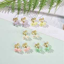 ちょう結びダングルスタッドピアス付きプラスチックフラワー  女性用ゴールドブラスドロップイヤリング  ミックスカラー  25.5mm  ピン：0.7mm&nbsp;EJEW-JE05129