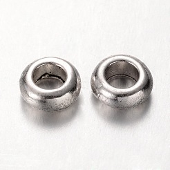 合金スペーサー  ロンデル  カドミウムフリー＆ニッケルフリー＆鉛フリー  アンティークシルバー  7x3mm  穴：4mm&nbsp;EA540Y-NF