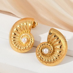 304 Stainless Steel Shell Pearl Stud Earrings&nbsp;EJEW-G423-22G