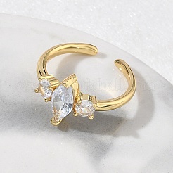 Brass Micro Pave Cubic Zirconia Cuff Open Rings for Women&nbsp;RJEW-L343-14G-04