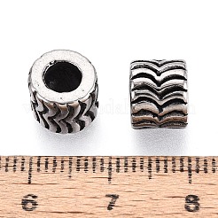 304ステンレス鋼のテクスチャヨーロッパスタイルの大きな穴ビーズ  コラム  アンティークシルバー  7.5x9mm  穴：4~4.5mm&nbsp;STAS-T072-98AS
