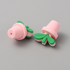 リーフポット食品グレードの環境に優しいシリコーンビーズ  ピンク  30x26x20mm  穴：2mm&nbsp;SIL-WH0014-18J
