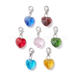 7Pcs 7 Colors Faceted Heart Glass Pendants Decoration&nbsp;HJEW-JM02993-02