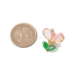 ガラスチャーム  花  真鍮パーツ  桃パフ  20.5x22x22mm  穴：2.5x2mm&nbsp;PALLOY-MZ00657-04