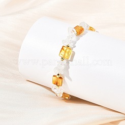 Natural Amber & Quartz Crystal Beaded Bracelets for Women&nbsp;BJEW-JB14197